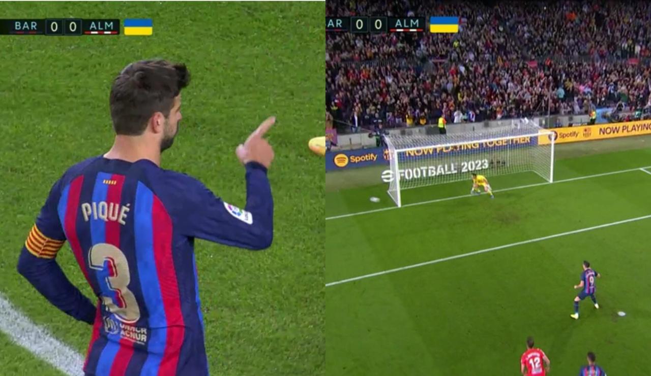 Lewandowski told to take penalty by Pique, but misses it!