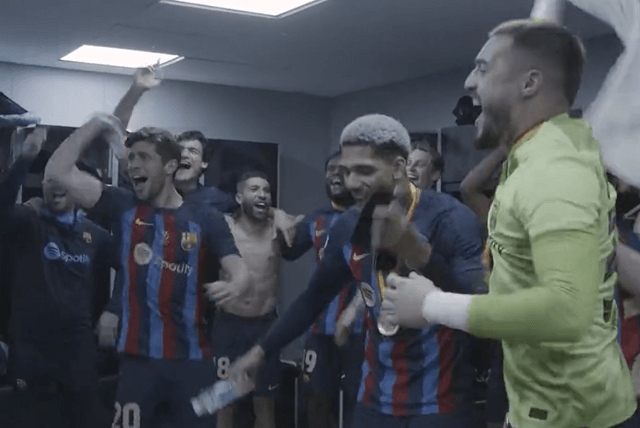 Barca squad's celebrations after winning Spanish Super Cup final