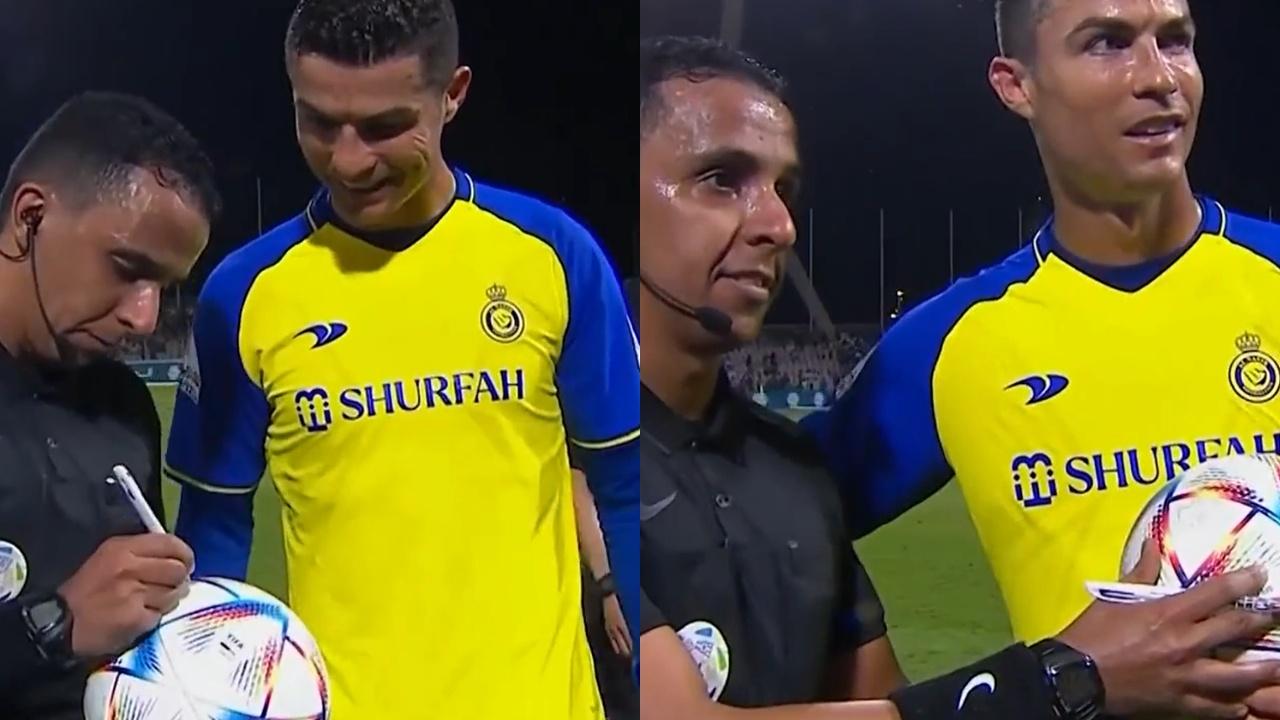 Ronaldo scores four goals and the referee signs the ball!