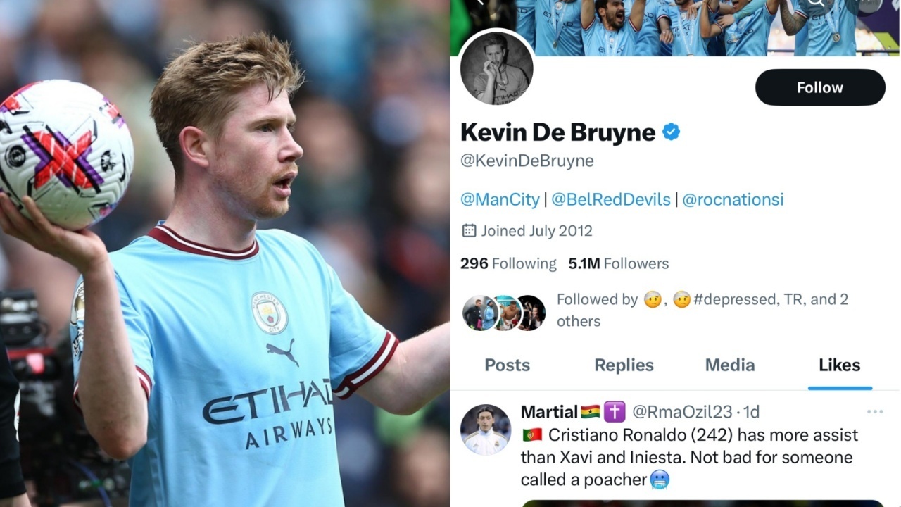 De Bruyne likes a tweet comparing Ronaldo with Xavi and Iniesta