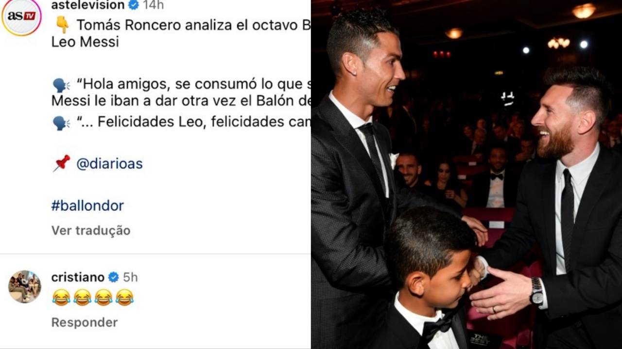 Cristiano Ronaldo laughs at Leo Messi's eighth Ballon d'Or win