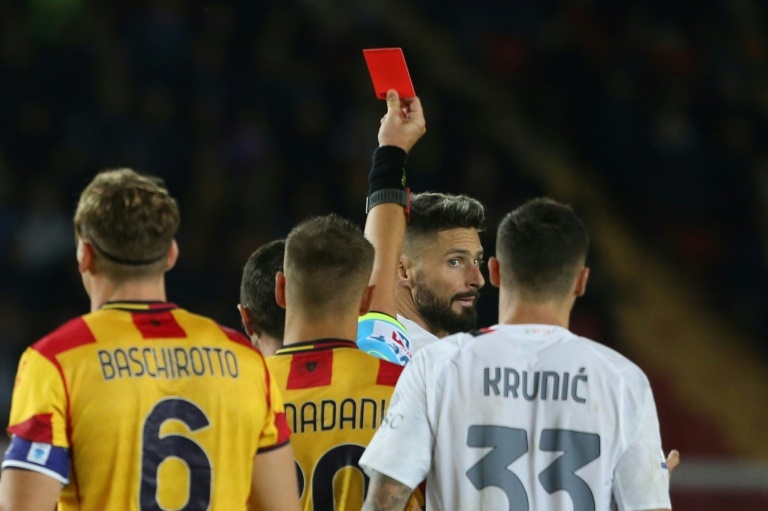 Giroud sent off as AC Milan blow two-goal lead