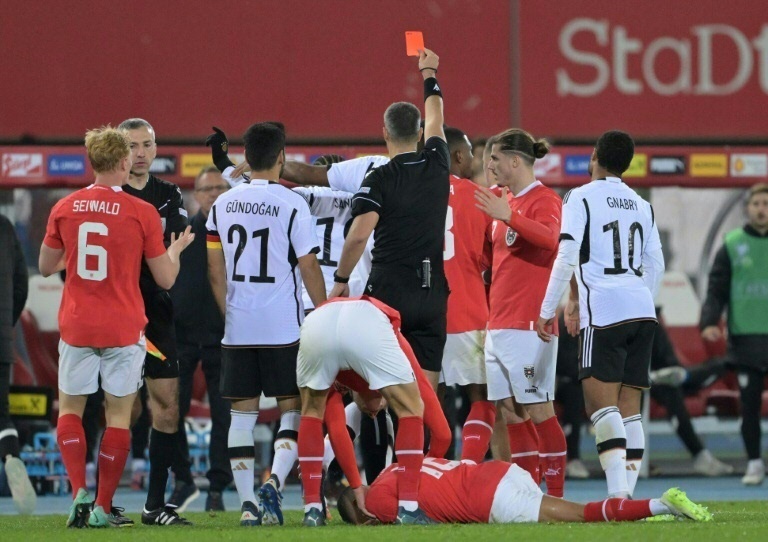 Sane sent off as Germany's woes continue against Austria