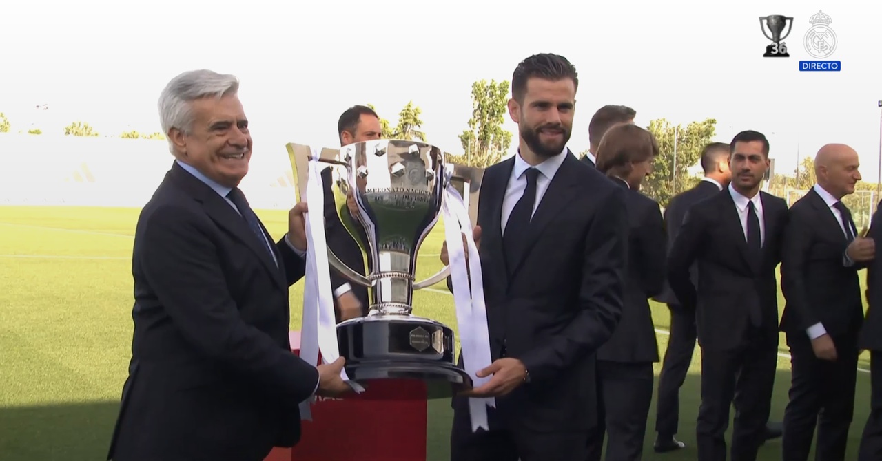 Madrid captain Nacho Fernandez receives La Liga trophy