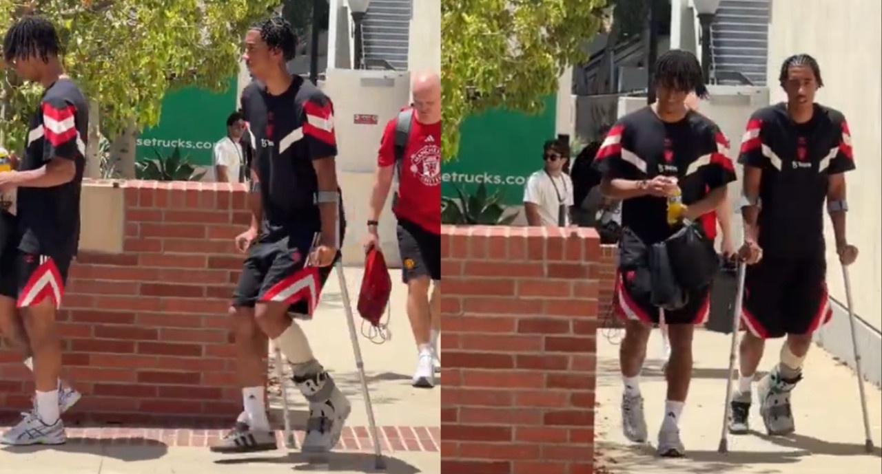 Leny Yoro spotted on crutches as Man Utd fear long lay-off for £52m new signing