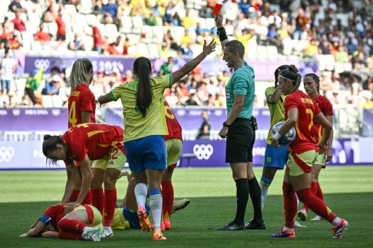 Tearful Marta sent off as Brazil lose to Spain in Olympic football