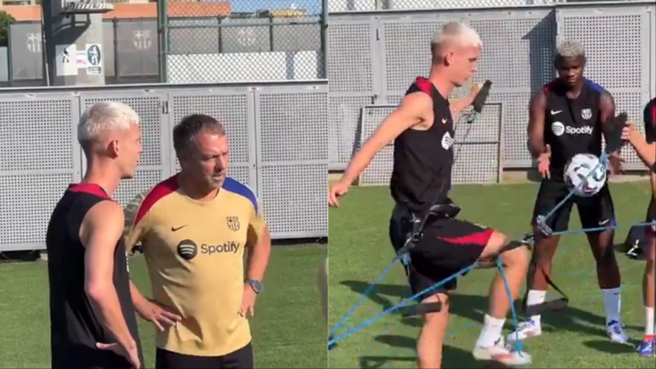 Dani Olmo trains with Barcelona but without Vitor Roque