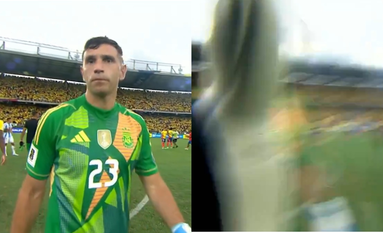 Argentina's Emiliano Martinez hits camera after losing to Colombia