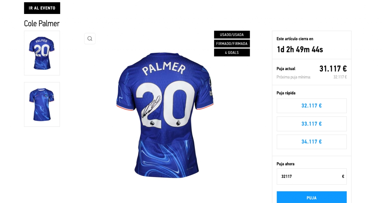 Palmer's four-goal shirt fetches over 31,000 euros at auction