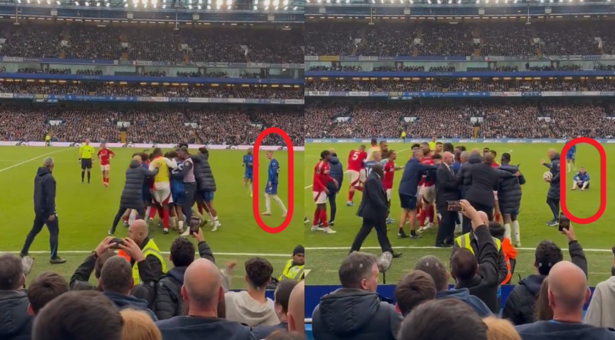 Palmer sat on the pitch while Chelsea and Forest players got into an altercation