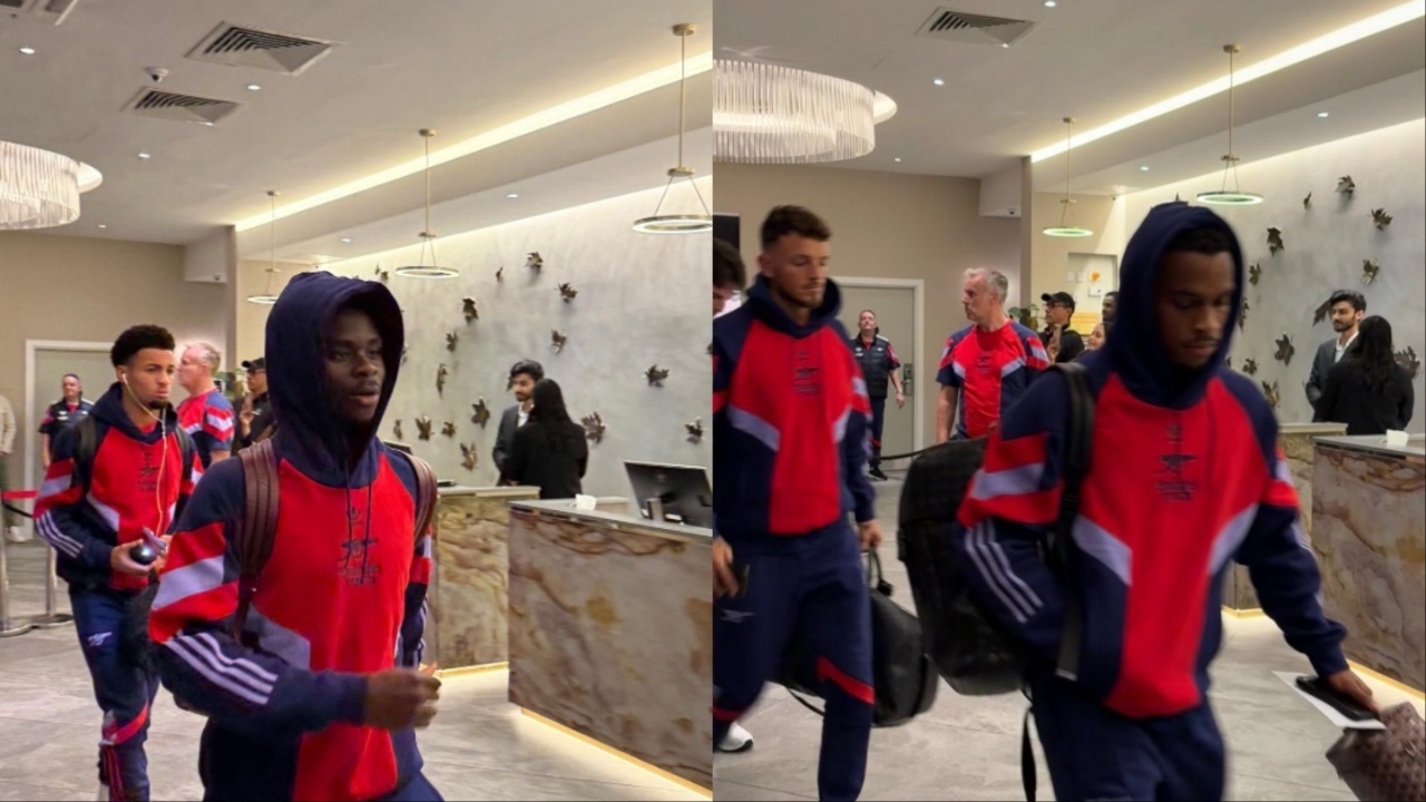 Saka and Timber spotted arriving at Arsenal hotel ahead of Liverpool clash