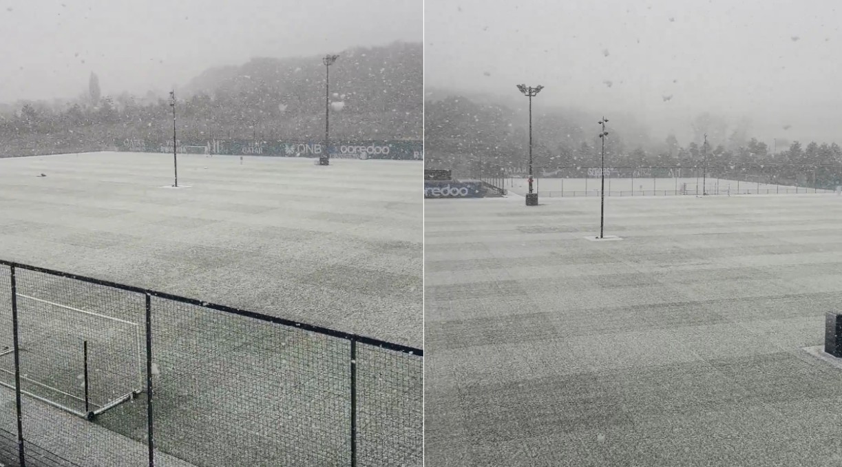 PSG trained at their new campus in a snowfall