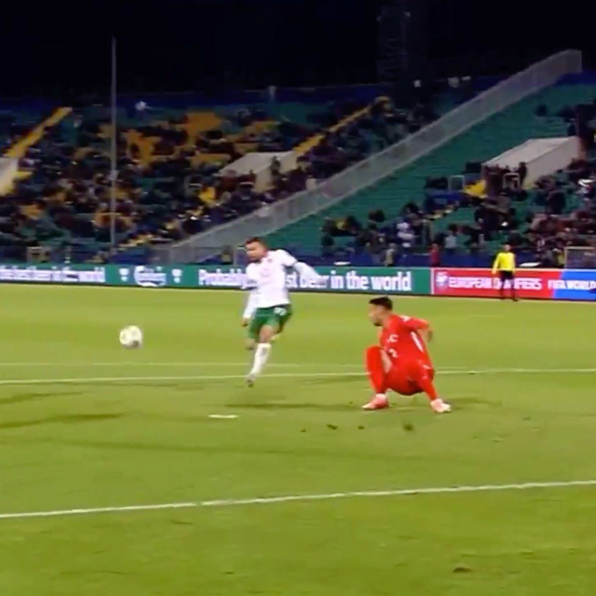 He slipped, got back up like a hero, only to get hit in the face by the ball and score an own goal 😭
